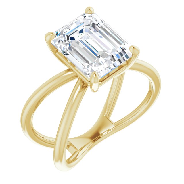 10K Yellow Gold Customizable Emerald/Radiant Cut Solitaire with Semi-Atomic Symbol Band