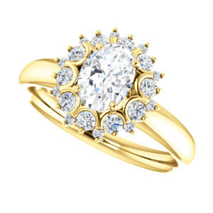 Cubic Zirconia Engagement Ring- The BettyJo (Customizable Oval Cut featuring Cluster Accent Bouquet)