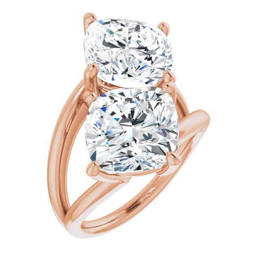 10K Rose Gold Customizable Two Stone Double Cushion Cut Design with Split Bypass Band