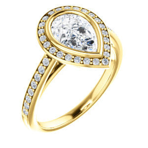 Cubic Zirconia Engagement Ring- The Samira (Customizable Halo-style Pear Cut with Under-Halo Trellis and Thin Pavé Band)