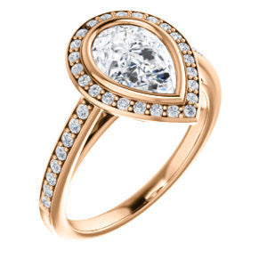 Cubic Zirconia Engagement Ring- The Samira (Customizable Halo-style Pear Cut with Under-Halo Trellis and Thin Pavé Band)