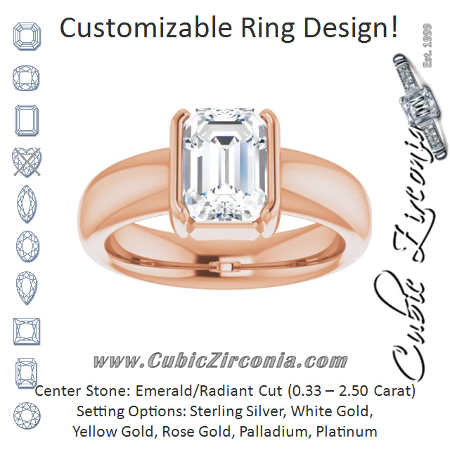 Cubic Zirconia Engagement Ring- The Charlotte (Customizable Bezel-set Radiant Cut Solitaire with Thick Band)