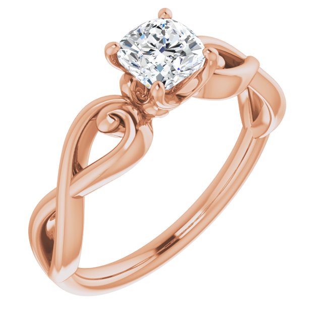 10K Rose Gold Customizable Cushion Cut Solitaire Design with Tapered Infinity-symbol Split-band