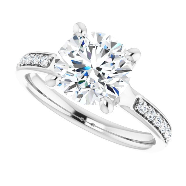 Cubic Zirconia Engagement Ring- The Faride (Customizable Heavy Prong-Set Round Cut Style with Round Cut Band Accents)