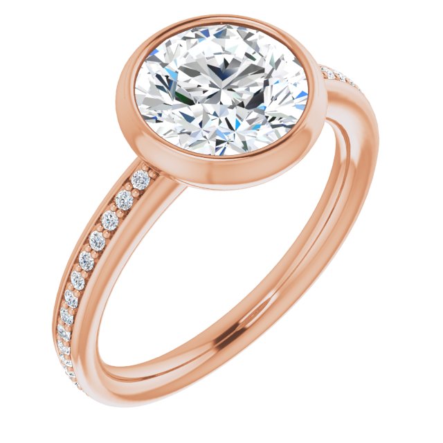 18K Rose Gold Customizable Bezel-Set Round Cut Center with Thin Shared Prong Band