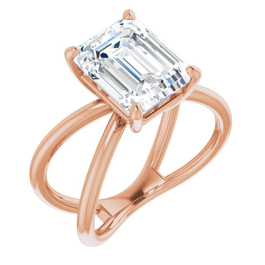 10K Rose Gold Customizable Emerald/Radiant Cut Solitaire with Semi-Atomic Symbol Band