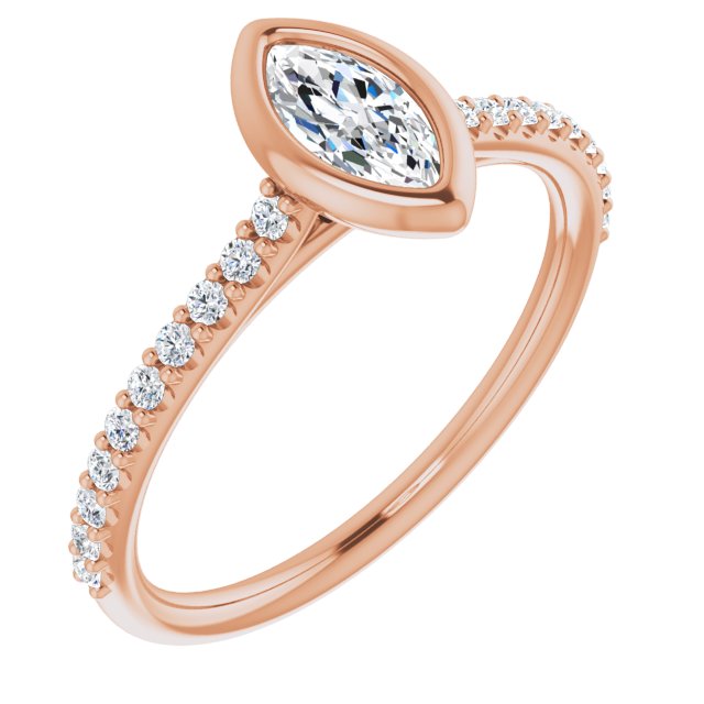 10K Rose Gold Customizable Bezel-set Marquise Cut Style with Ultra-thin Pavé-Accented Band