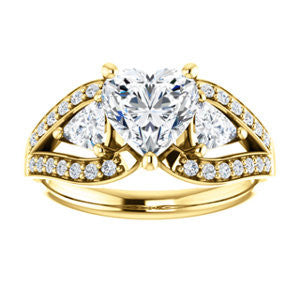 CZ Wedding Set, featuring The Karen engagement ring (Customizable Enhanced 3-stone Design with Heart Cut Center, Dual Trillion Accents and Wide Pavé-Split Band)