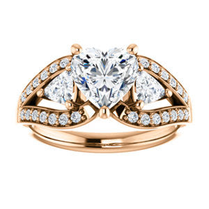 CZ Wedding Set, featuring The Karen engagement ring (Customizable Enhanced 3-stone Design with Heart Cut Center, Dual Trillion Accents and Wide Pavé-Split Band)