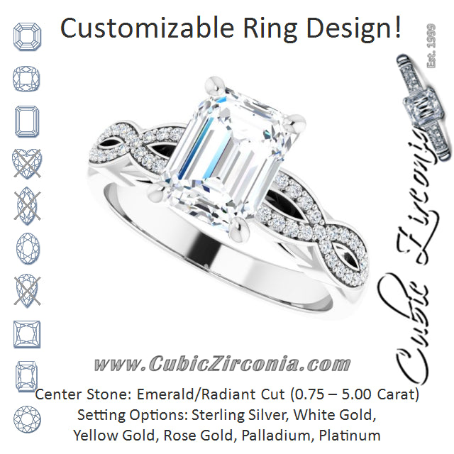 Cubic Zirconia Engagement Ring- The Lakiesha (Customizable Radiant Cut Design featuring Infinity Pavé Band and Round-Bezel Peekaboos)