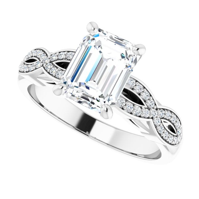 Cubic Zirconia Engagement Ring- The Lakiesha (Customizable Emerald Cut Design featuring Infinity Pavé Band and Round-Bezel Peekaboos)