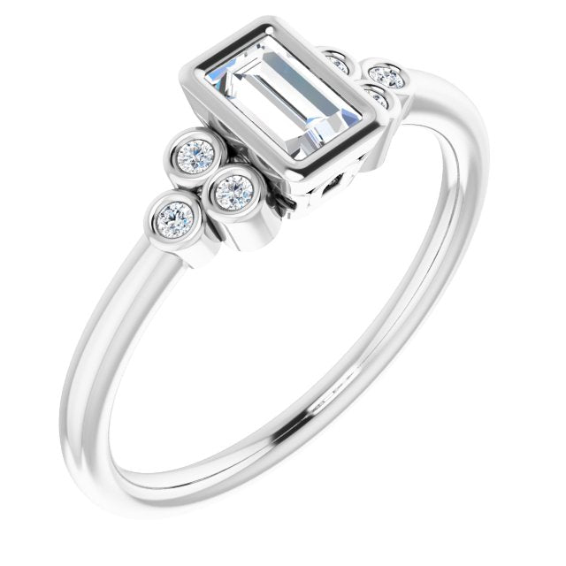 10K White Gold Customizable 7-stone Straight Baguette Cut Style with Triple Round-Bezel Accent Cluster Each Side