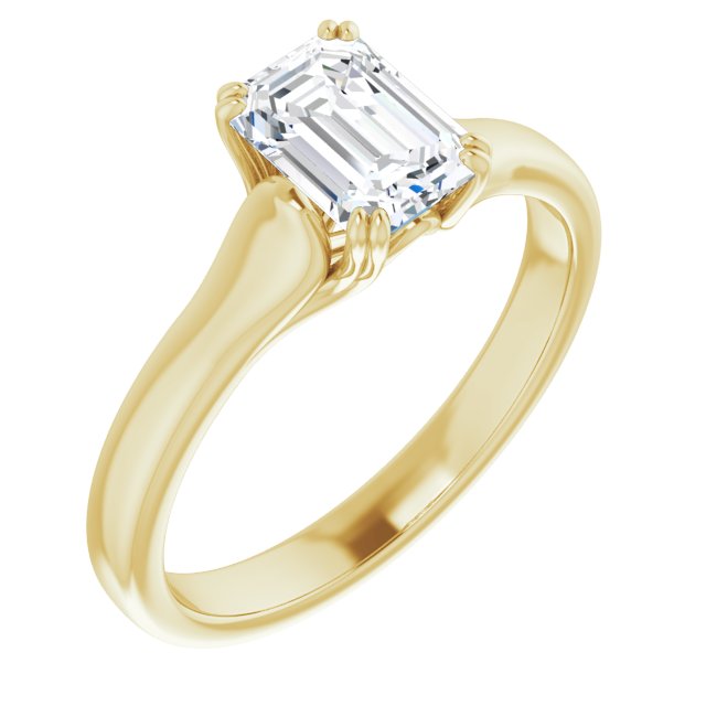 10K Yellow Gold Customizable Emerald/Radiant Cut Solitaire with Under-trellis Design