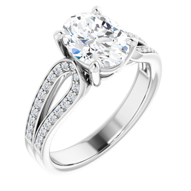 10K White Gold Customizable Oval Cut Design featuring Shared Prong Split-band