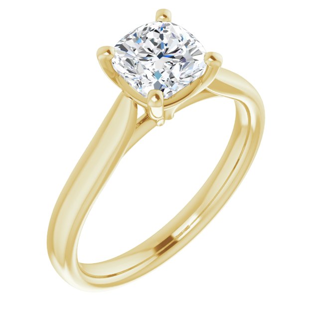10K Yellow Gold Customizable Cathedral-Prong Cushion Cut Solitaire