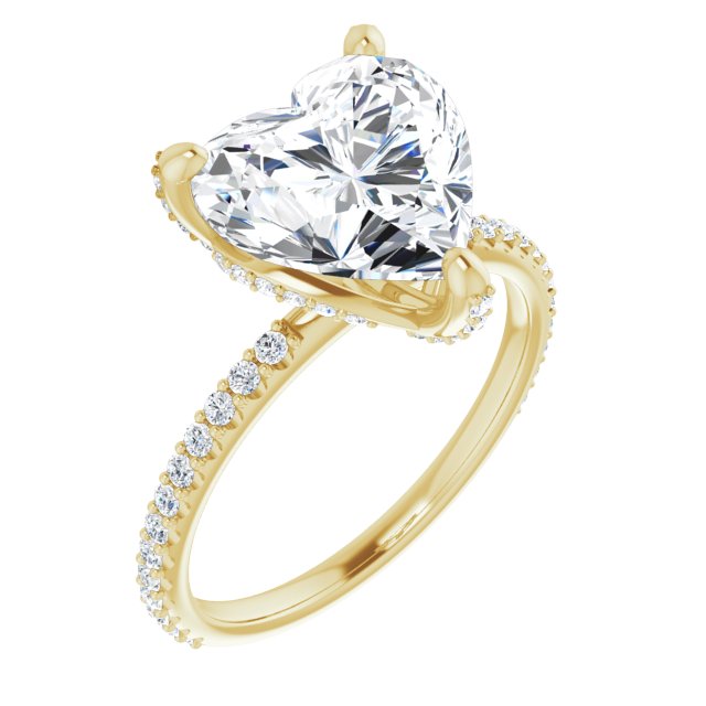 10K Yellow Gold Customizable Heart Cut Design with Round-Accented Band, Micropav? Under-Halo and Decorative Prong Accents)