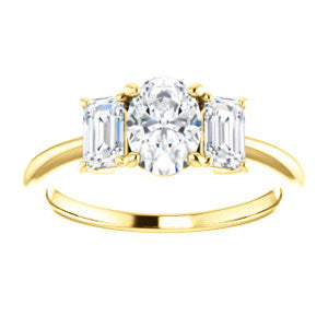 Cubic Zirconia Engagement Ring- The Andrea (Customizable Oval Cut 3-stone with Dual Emerald Cut Accents)