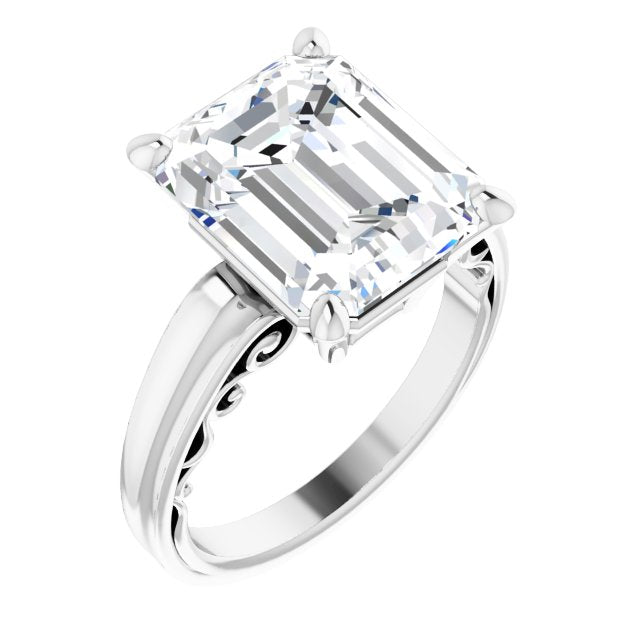 10K White Gold Customizable Emerald/Radiant Cut Solitaire