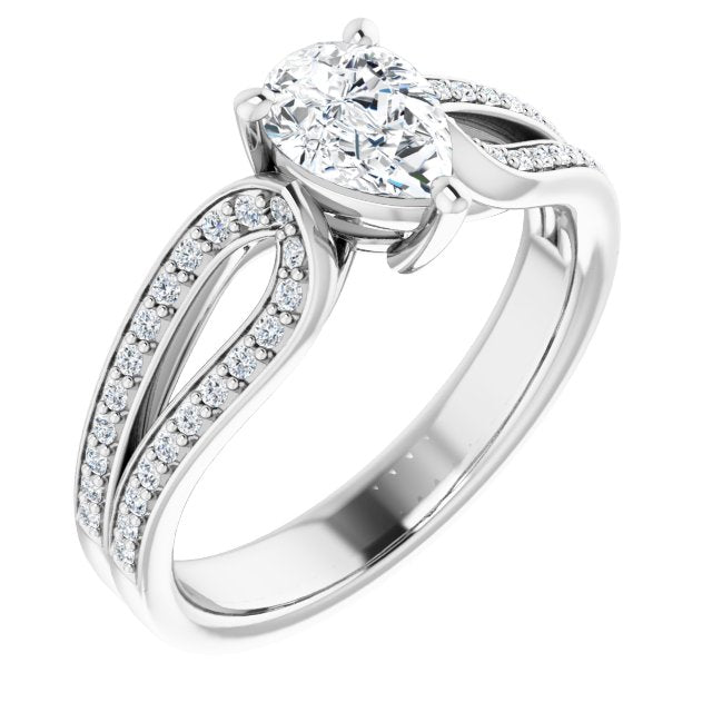 10K White Gold Customizable Pear Cut Design featuring Shared Prong Split-band