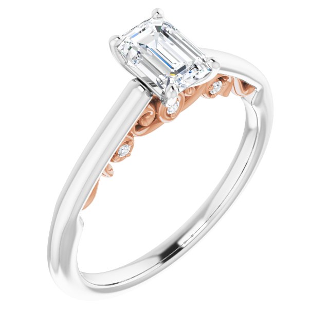 14K White & Rose Gold Customizable Cathedral-set Emerald/Radiant Cut Style featuring Peekaboo Trellis Hidden Stones