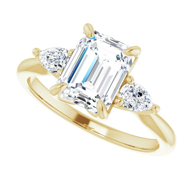 Cubic Zirconia Engagement Ring- The Sharona (Customizable 3-stone Design with Emerald Cut Center and Dual Large Pear Side Stones)