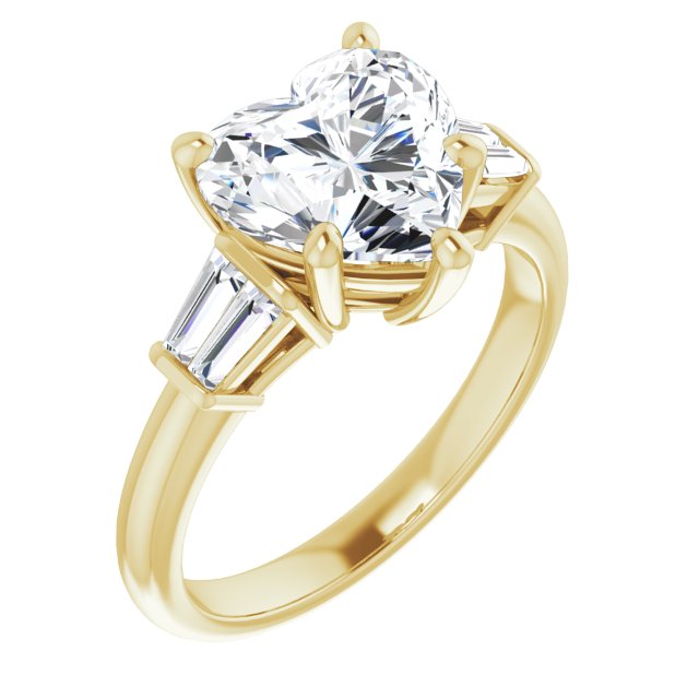 10K Yellow Gold Customizable 5-stone Heart Cut Style with Quad Tapered Baguettes