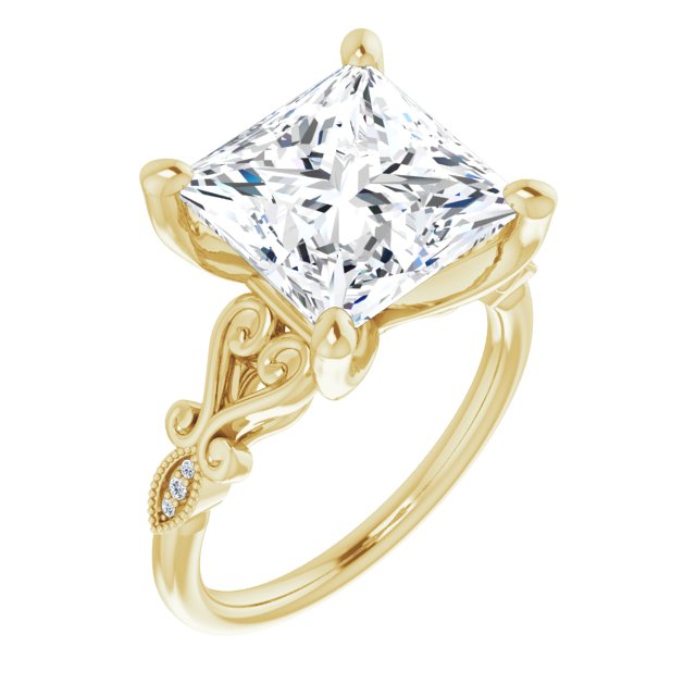 10K Yellow Gold Customizable 7-stone Design with Princess/Square Cut Center Plus Sculptural Band and Filigree