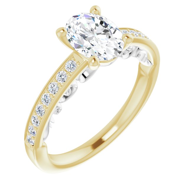 14K Yellow & White Gold Customizable Oval Cut Design featuring 3-Sided Infinity Trellis and Round-Channel Accented Band