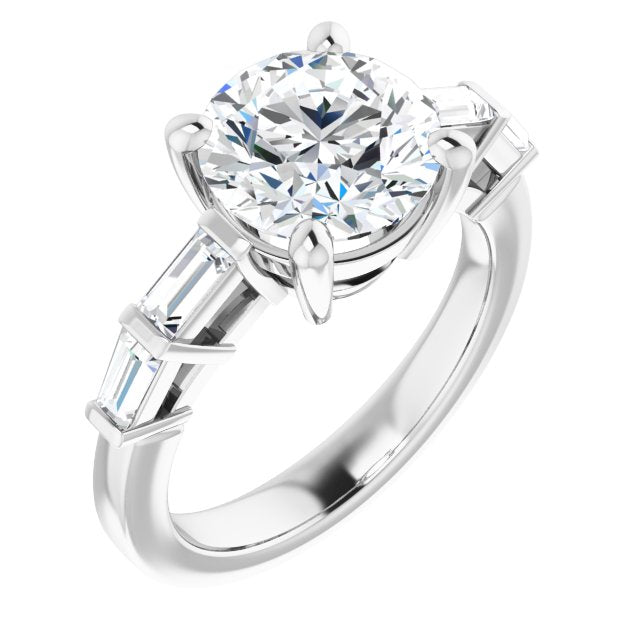 18K White Gold Customizable 9-stone Design with Round Cut Center and Round Bezel Accents
