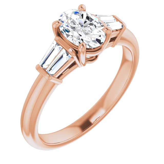 10K Rose Gold Customizable 5-stone Oval Cut Style with Quad Tapered Baguettes