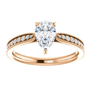 Cubic Zirconia Engagement Ring- The Brooklynn (Customizable Pear Cut with Cathedral Setting and Milgrained Pavé Band)