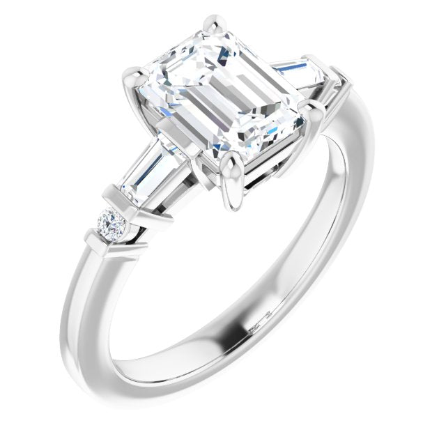 Cubic Zirconia Engagement Ring- The Belem (Customizable 5-stone Baguette+Round-Accented Radiant Cut Design))