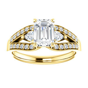 CZ Wedding Set, featuring The Karen engagement ring (Customizable Enhanced 3-stone Design with Radiant Cut Center, Dual Trillion Accents and Wide Pavé-Split Band)