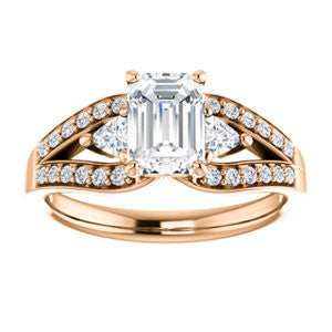 Cubic Zirconia Engagement Ring- The Karen (Customizable Enhanced 3-stone Design with Emerald Cut Center, Dual Trillion Accents and Wide Pavé-Split Band)