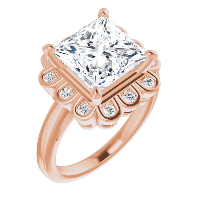 10K Rose Gold Customizable 9-stone Princess/Square Cut Design with Round Bezel Side Stones