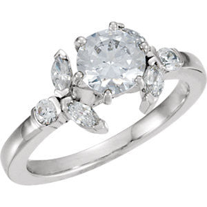 Cubic Zirconia Engagement Ring- The Ashlee (1.48 Carat TCW Round Cut 7-stone with Floral-inspired Marquise Accents)
