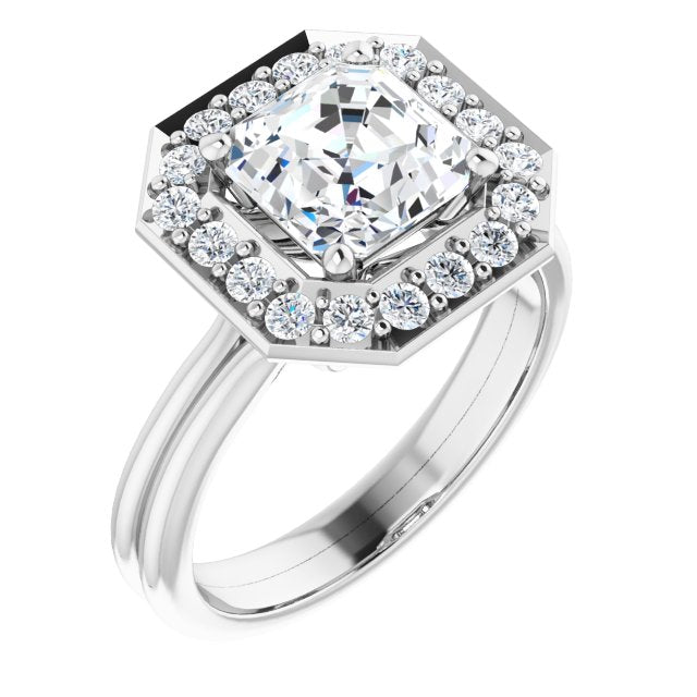 Cubic Zirconia Engagement Ring- The Gretchen (Customizable Cluster-Halo Accented Asscher Cut Style with Tapered Dual Band)