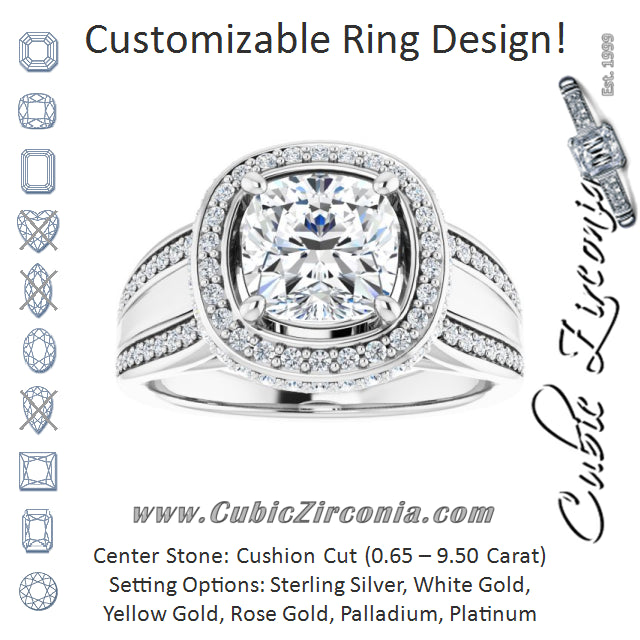 Cubic Zirconia Engagement Ring- The Deena (Customizable Halo-style Cushion Cut with Under-halo & Ultra-wide Band)