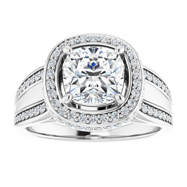 Cubic Zirconia Engagement Ring- The Deena (Customizable Halo-style Cushion Cut with Under-halo & Ultra-wide Band)