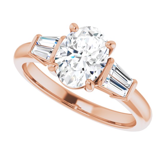 Cubic Zirconia Engagement Ring- The Chloe (Customizable 5-stone Oval Cut Style with Quad Tapered Baguettes)