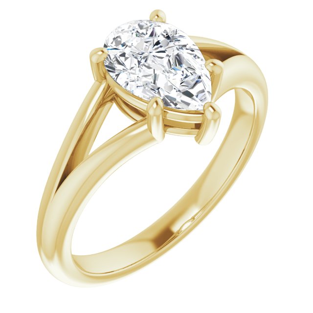 10K Yellow Gold Customizable Pear Cut Solitaire with Tapered Split Band