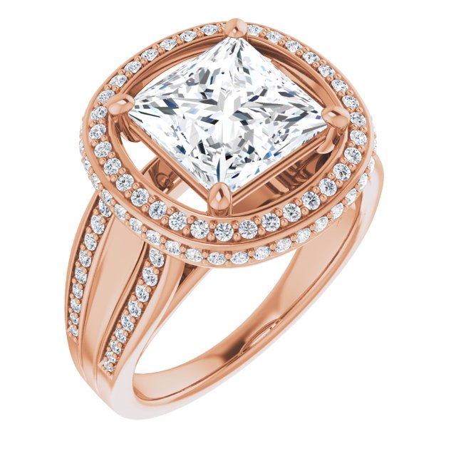 10K Rose Gold Customizable Halo-style Princess/Square Cut with Under-halo & Ultra-wide Band