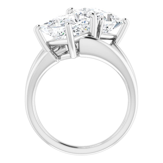 Cubic Zirconia Engagement Ring- The Melaine (Customizable Two Stone Double Princess/Square Cut Design with Split Bypass Band)