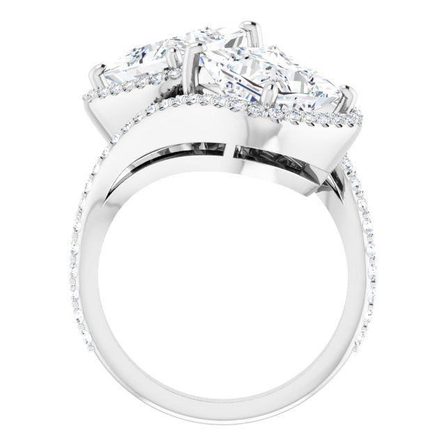 Cubic Zirconia Engagement Ring- The Anushka (Customizable Double Princess/Square Cut 2-Stone Style Enhanced with Accented Artisan Bypass Band)