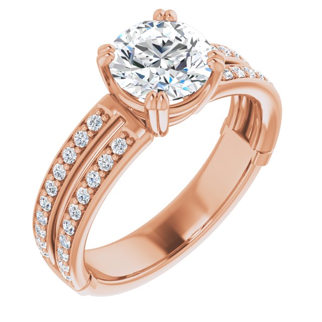 10K Rose Gold Customizable Round Cut Design featuring Split Band with Accents