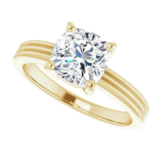 Cubic Zirconia Engagement Ring- The Davina (Customizable Cushion Cut Solitaire with Double-Grooved Band)