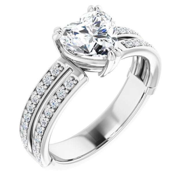 14K White Gold Customizable Heart Cut Design featuring Split Band with Accents