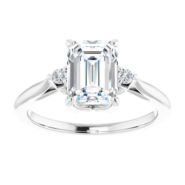 Cubic Zirconia Engagement Ring- The Malena (Customizable Three-stone Radiant Cut Design with Small Round Accents and Vintage Trellis/Basket)