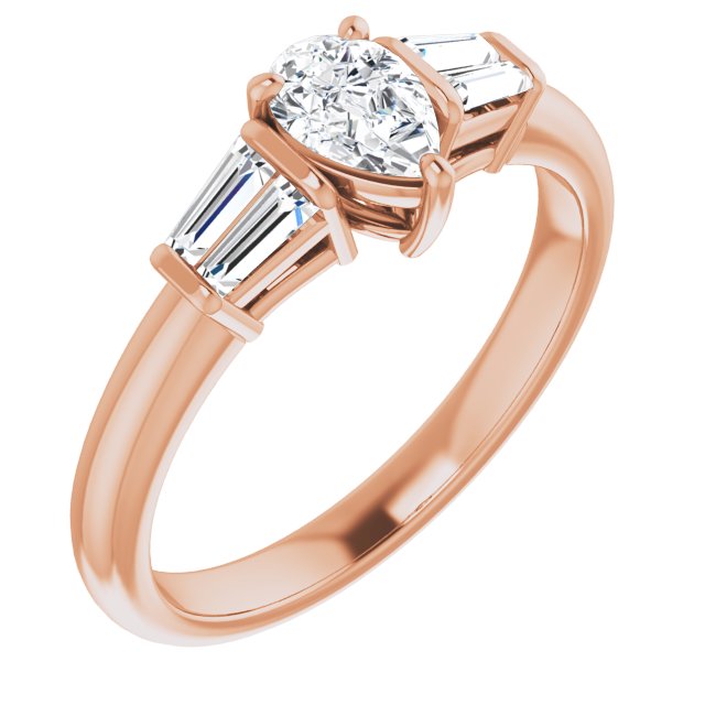 10K Rose Gold Customizable 5-stone Pear Cut Style with Quad Tapered Baguettes