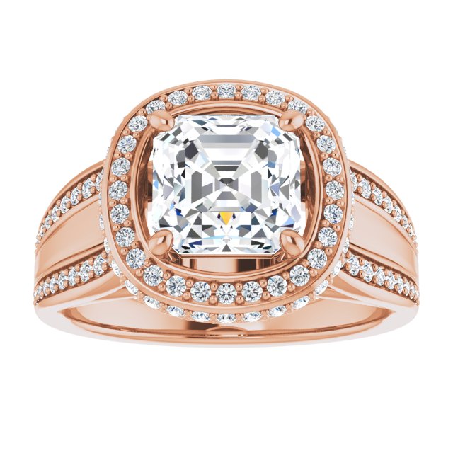 Cubic Zirconia Engagement Ring- The Deena (Customizable Halo-style Asscher Cut with Under-halo & Ultra-wide Band)